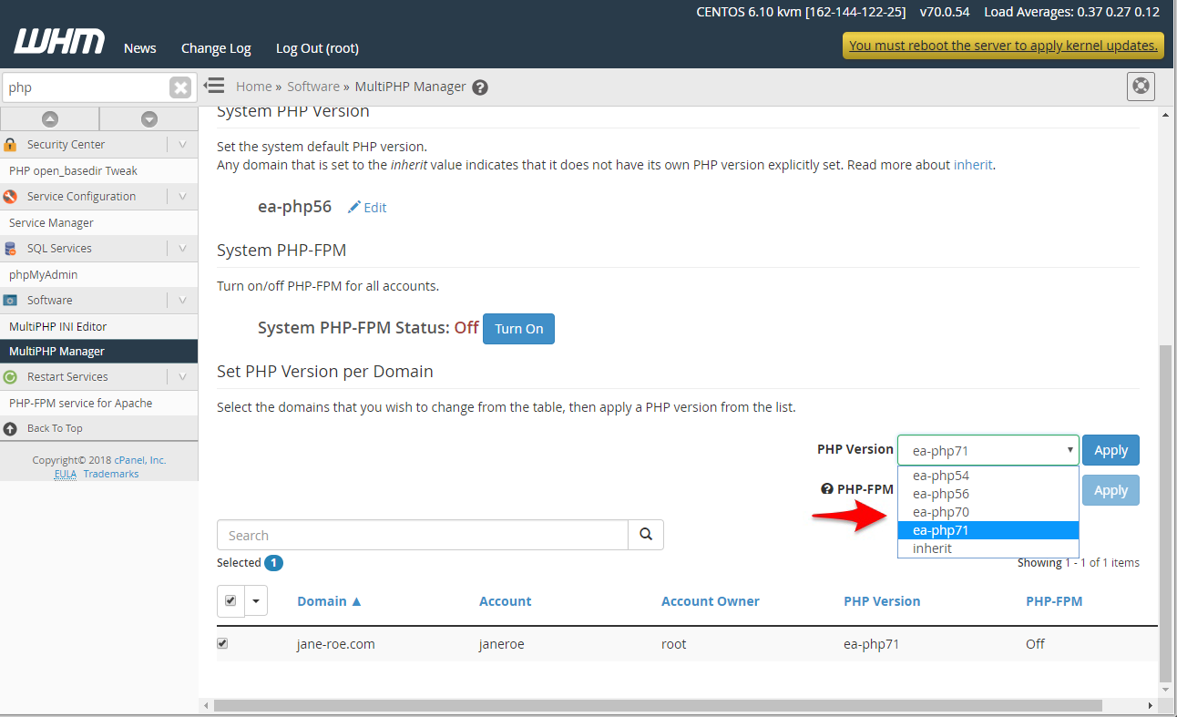 Steps to Domain-wise Modify PHP from the WHM Panel